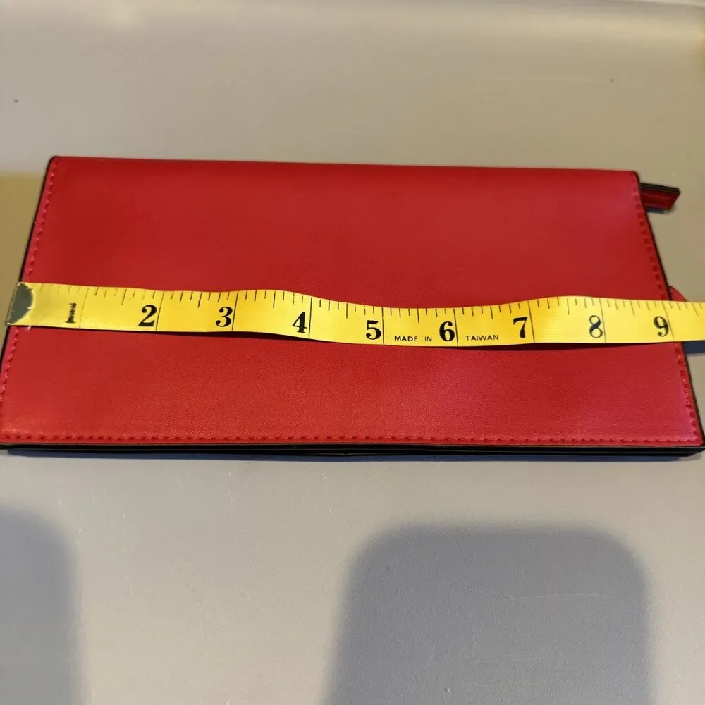 Estée Lauder Cosmetic Travel Organizer Red Vegan Leather Snap Clutch 9x5 Bag